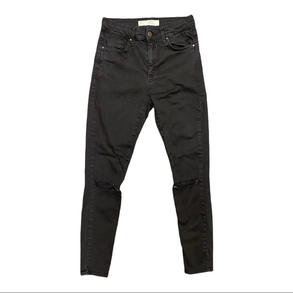 Topshop Jeans - Distressed Knees - Black -‎ Size 25W 30L - Picture 1 of 3